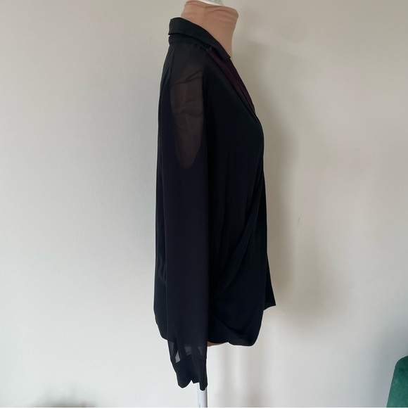 All Saints Allsaints Black Plum Asymmetric Long Sleeve Silk Lucas Shirt Size 2 - Picture 3 of 9
